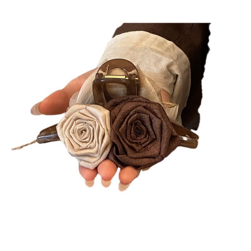 Dry Rose Maillard Flower Grab Clip Damen Großer Hinterkopf Haifischclip Haargreifer Haarnadel Gebrochene Haarnadel Haarschmuck_voghion.com