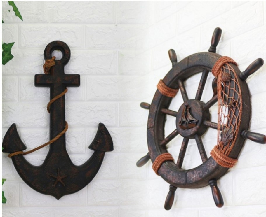 Mediterranean Style Decoration Ship Rudder Retro Old Ornaments Home Wall Living Room Wall Decoration Helmsman Pendant