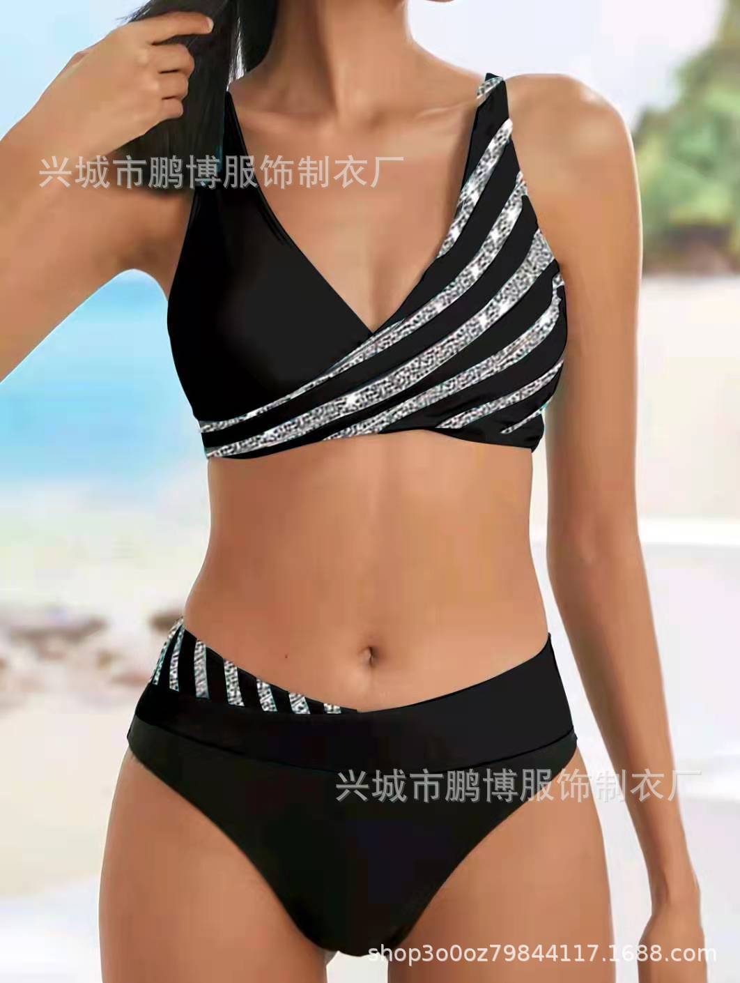 新款热卖欧美性感烫钻两件套女士分体泳bikini泳装批发零售