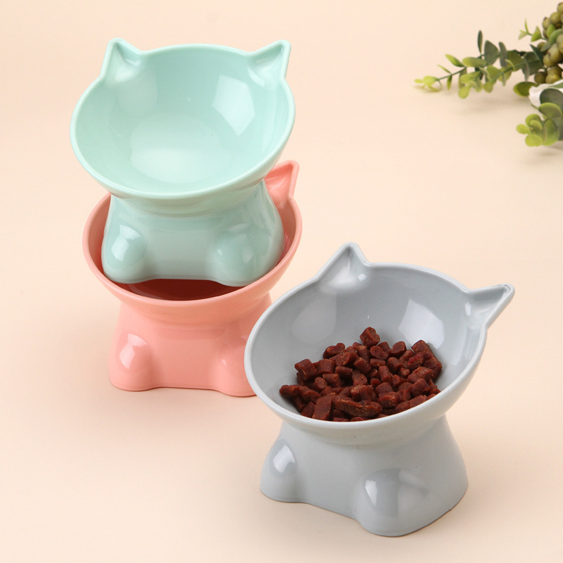 Nordic-style Cross-border Pet Bowl Protection Cervical Spine Kneeling High-foot Cat Bowl Plastic Binaural Oblique Cat Bowl Dog Bowl
