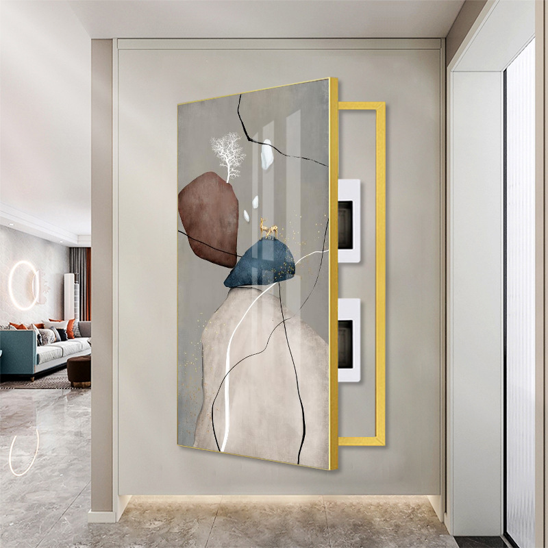 Oversized Meter Box Switch Box Shelter Decorative Painting Modern Simple Gold Porcelain Picture Vertical Fire Hydrant Hanging Painting