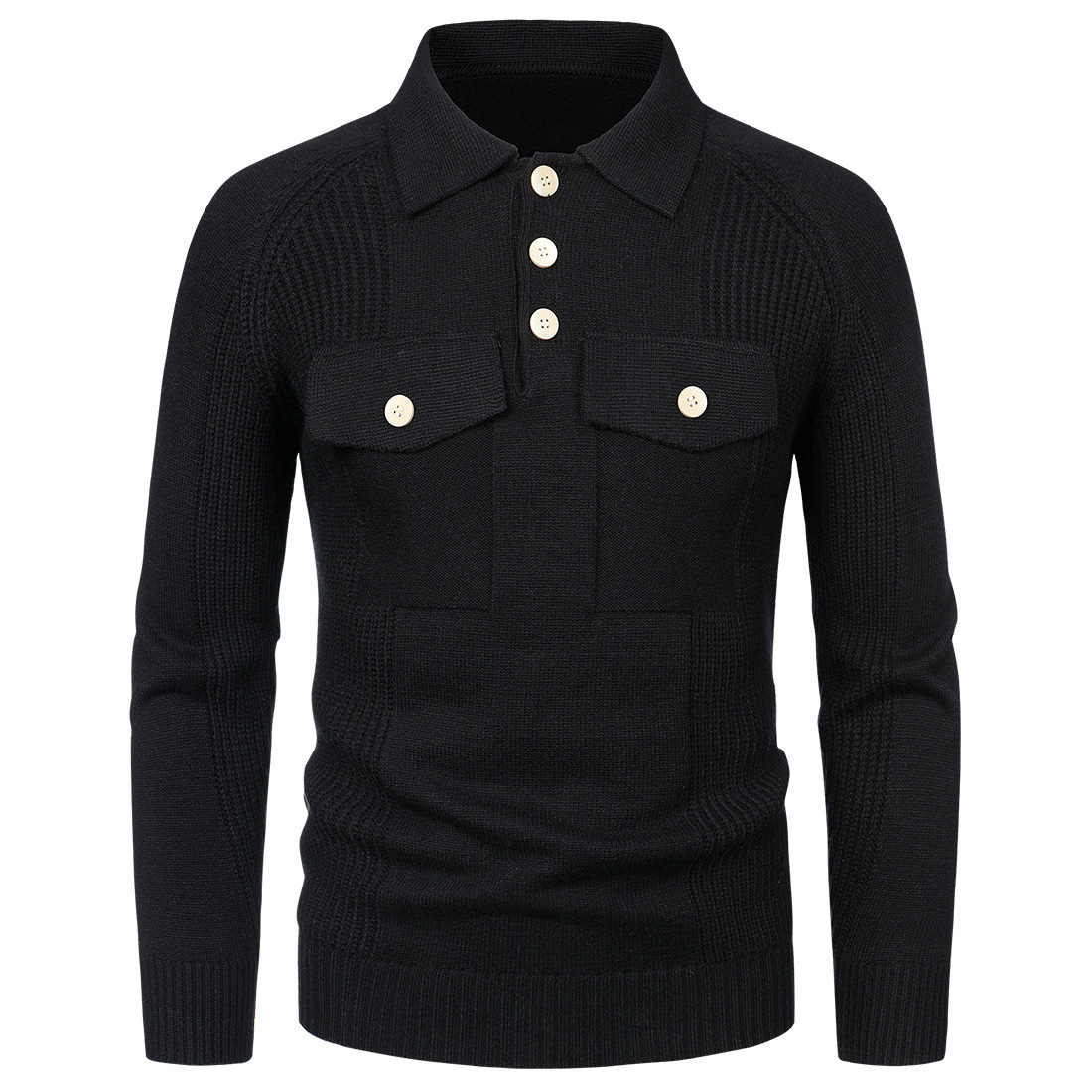 Autumn 2022 New Men's Pocket Decorative Lapel Workwear Knitwear Raglan Sleeve Slim Fit Sweater YM141