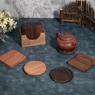 Pure Solid Wood North American black walnut Beech coaster pattern Logo tea coaster solid wood insulation mat wooden coaster