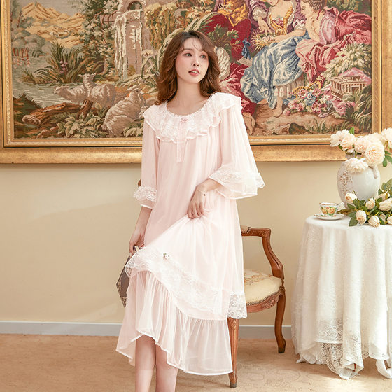 Cross-border 2023 Spring and Summer New Half Sleeve Lace Pajamas Women's Modal Mesh Palace Style Princess Home Clothes