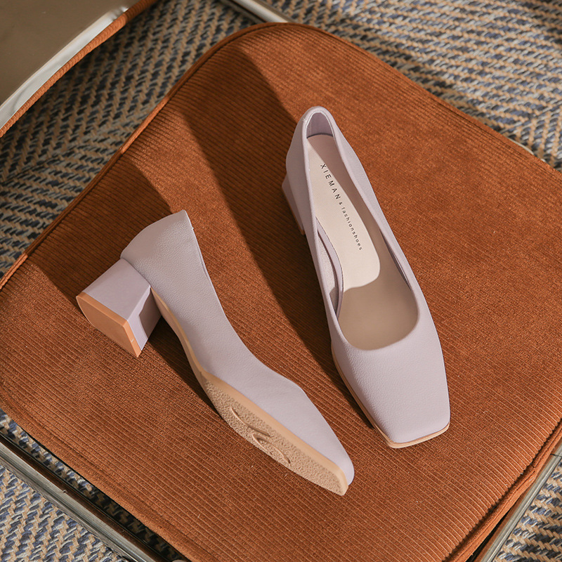 5882 New Style Single Shoes Comfortable All-match Casual Not Tired Foot Thick Heel Square Toe Women's Single Shoes Spring, Summer, Autumn and Winter 5.5cm