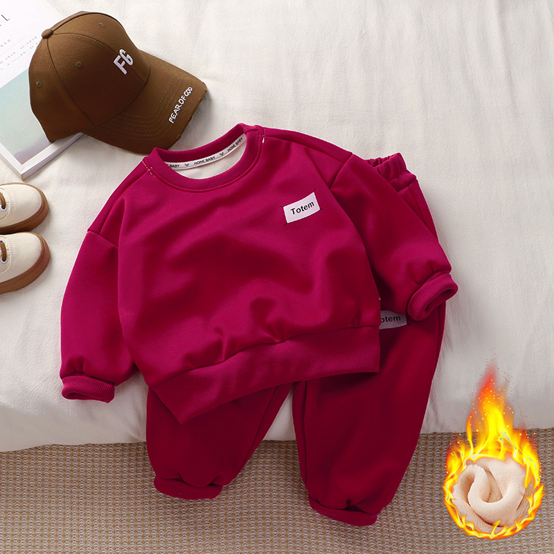 Children's Autumn Sweater winter fleece-lined Korean style loose sports suit boys and girls western style children's two-piece suit