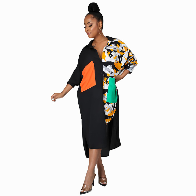 909 European and American shirt women's autumn shirt plus size women's casual fat sister slightly fat design shirt dress long sleeve