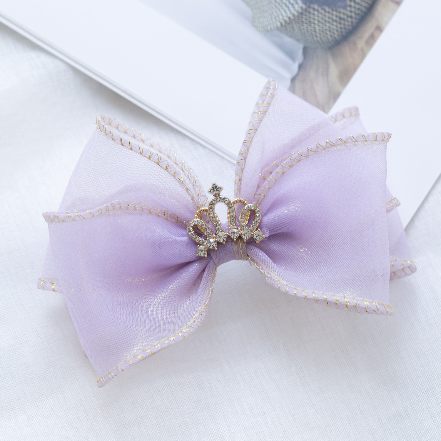 Children's hair accessories little Princess Diamond Crown baby hairpin girl's ball head mesh three-layer big bow