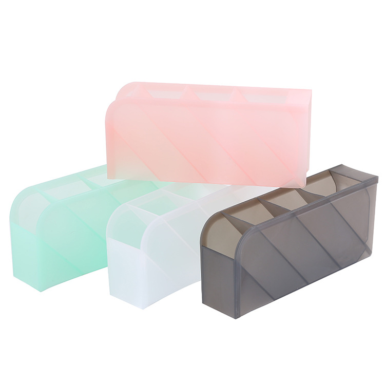 Oblique Pen Holder Plastic Transparent Frosted Multi-grid Pen Holder Creative Student Pen Case Desktop Cosmetic Brush Storage Box