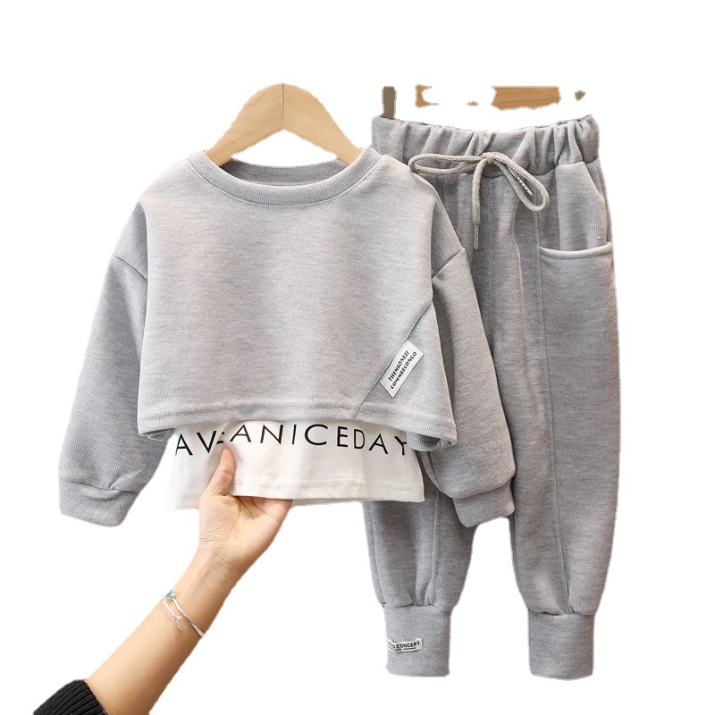 Children's Clothing Girls' suit Autumn Clothes Children's Long-sleeved Fake Two-piece Top Casual Pants Children's Sportswear Two-piece Set for Women