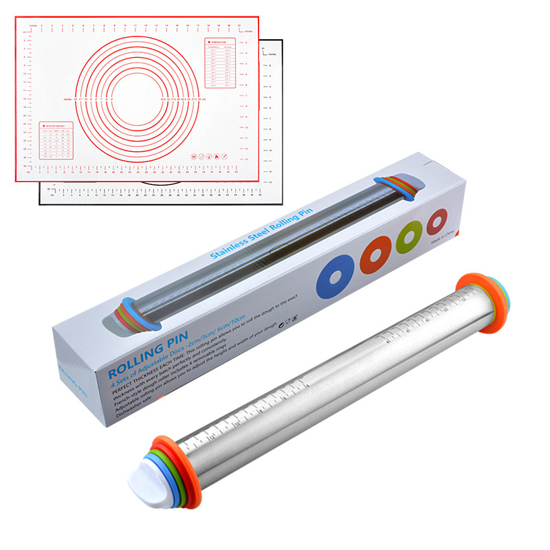 17 インチステンレス鋼調節可能な麺棒厚さスケール小麦粉スティック生地混合ツール|undefined