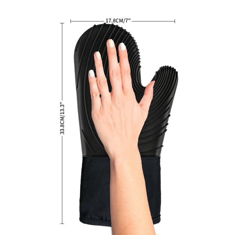 Kitchen silicone oven gloves heat insulation non-slip cotton long gloves microwave oven gloves baking gloves