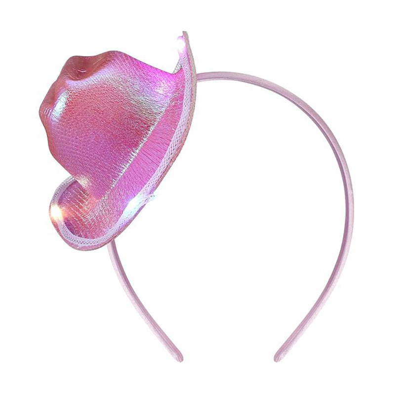 Pink Hat with Light Headband Cowboy Hat Mini Pink Headwear Holiday Headband Hat Pink Headband Hat