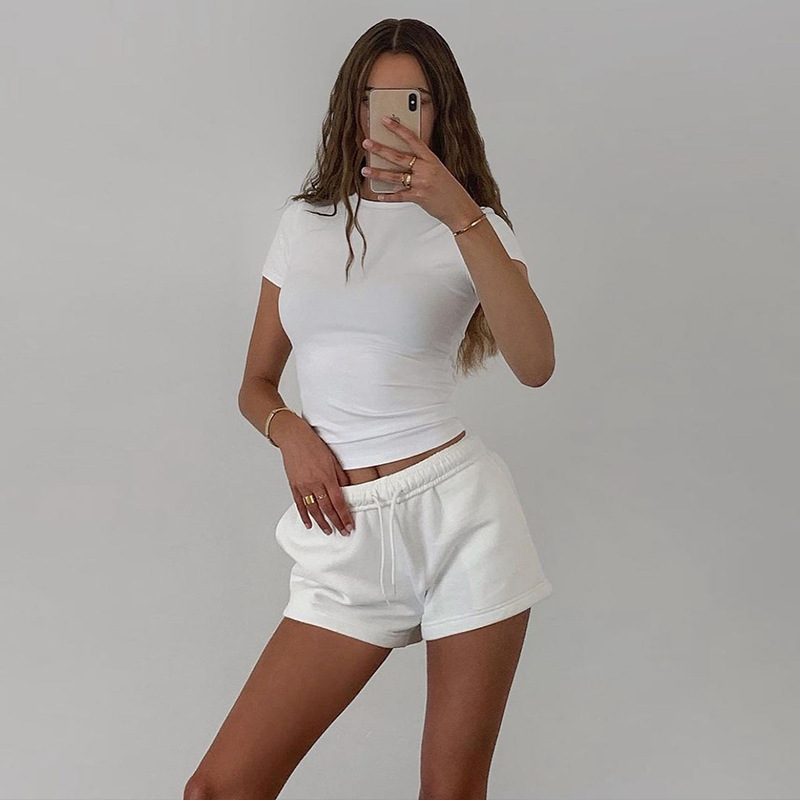 M23TP001 European and American women's spring new Amazon hot selling solid color round collar short sleeve basic T-shirt top
