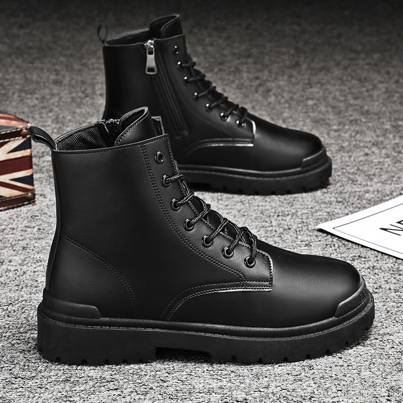 Spring Classic Round Toe Martin Boots Men's British Style High-Top Motorcycle Zipper Tooling Boots Platform Short Boots 8605