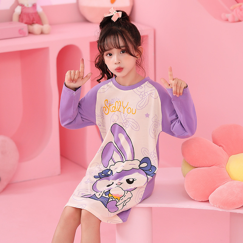 Girls' nightdress autumn long-sleeved nightdress cotton girls' dress children's floral cartoon princess dress one-piece delivery