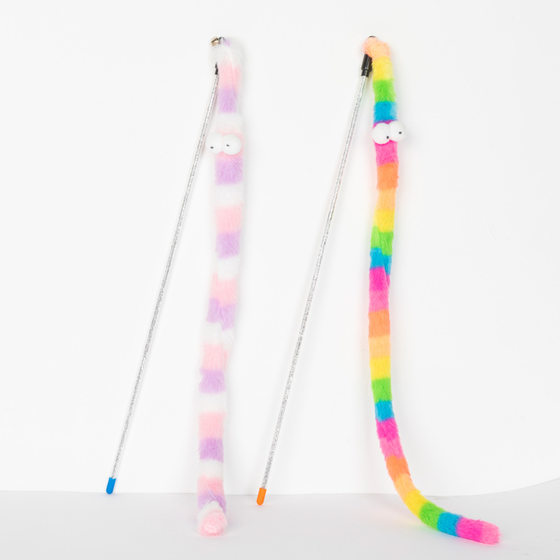 Cross-border new in stock flannel rainbow snake funny cat stick self-Hi pet supplies cat fun toys wholesale