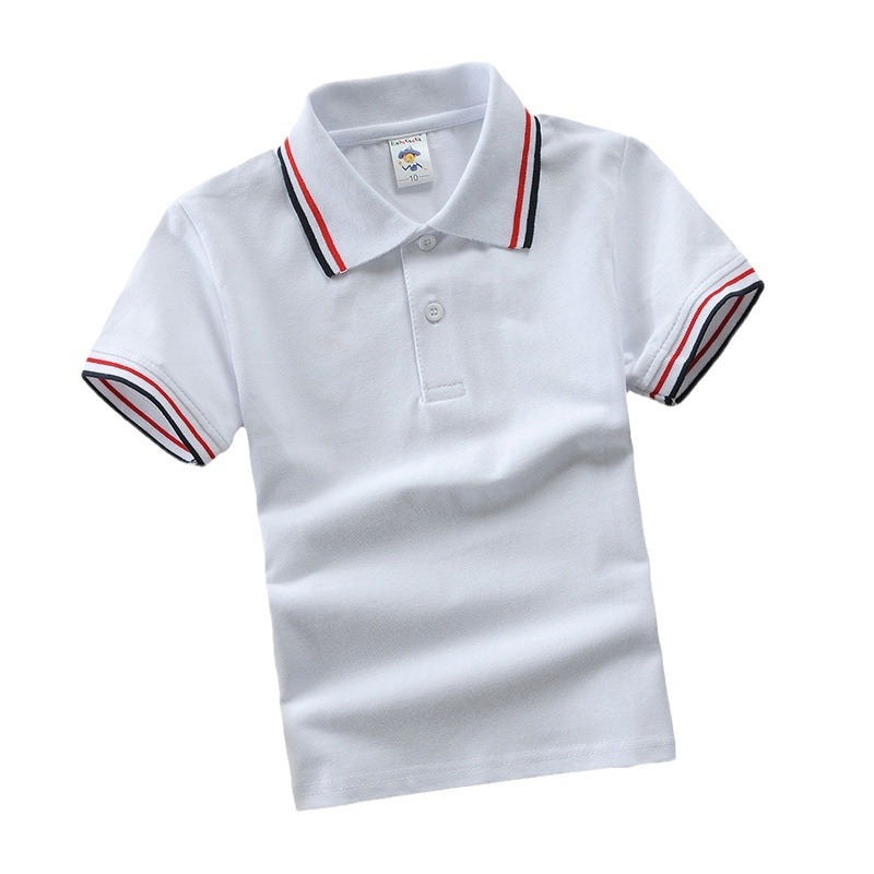 Pure Cotton Girls Boys 1-16 Years Old Short-sleeved T-shirt Big Kids Summer White Teacher Polo Shirt Performance School Uniform Solid Color