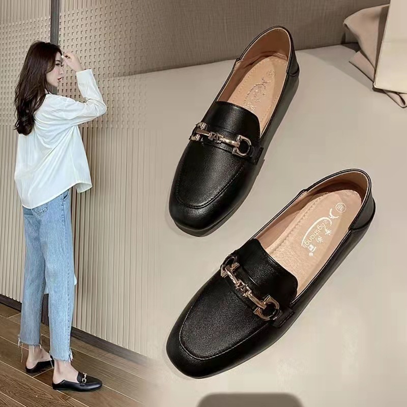 Single-layer shoes women's real soft leather shoes women's slip-on flat British style casual loafers soft bottom lazy loafers