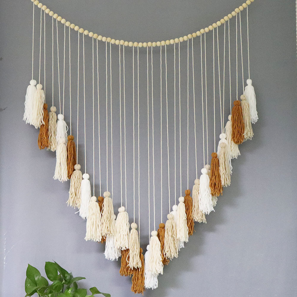 ins Decoration Nordic European and American Pastoral Style Woven Wooden Beads Tassel Large Tapestry Home Decoration Wall Hanging Wall Decoration