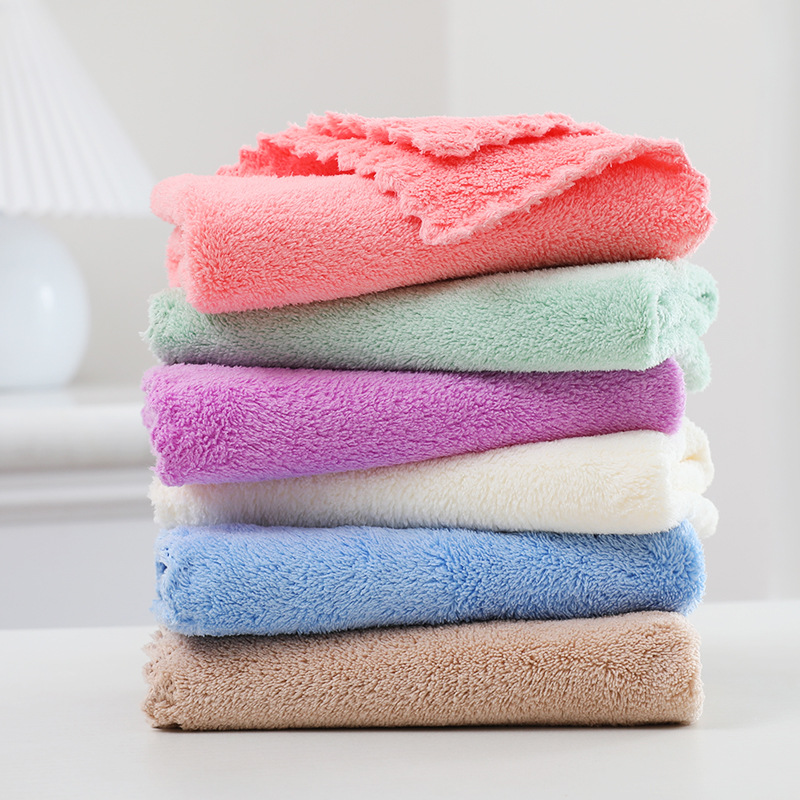 Coral fleece small square towel handkerchief soft absorbent plain color saliva towel baby children wipe towel factory wholesale