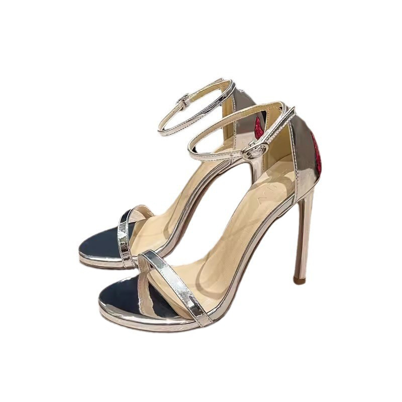 Sandals women's silver strap beautiful 2024 new summer French fashion versatile black stiletto heel high heels