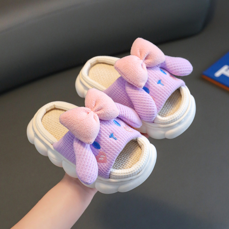 Spring and Autumn Children's linen slippers girls' indoor home non-slip soft bottom breathable parent-child baby Four Seasons cotton and linen slippers