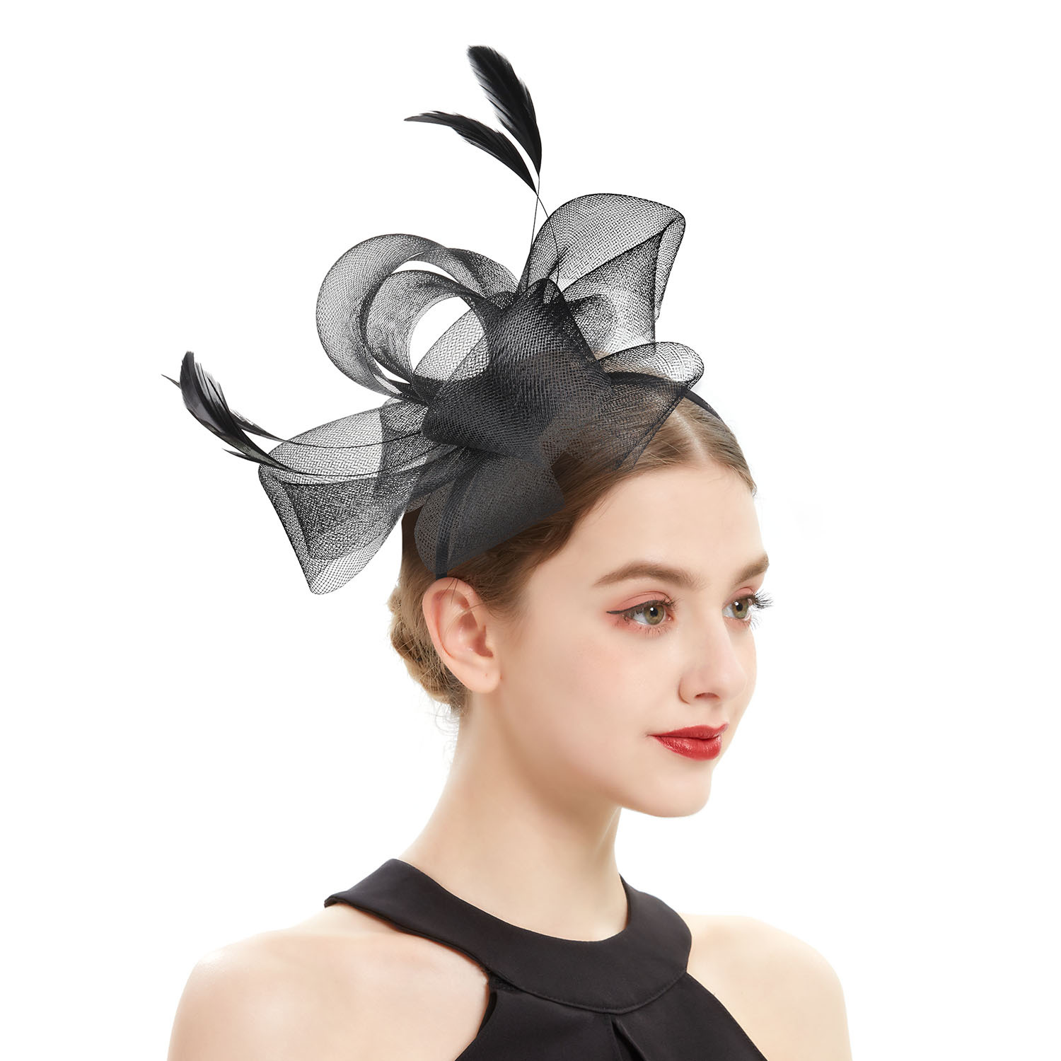 European and American elastic mesh headdress vintage headwear hat dinner feather mesh hat cocktail Tea Party headdress female hair accessories