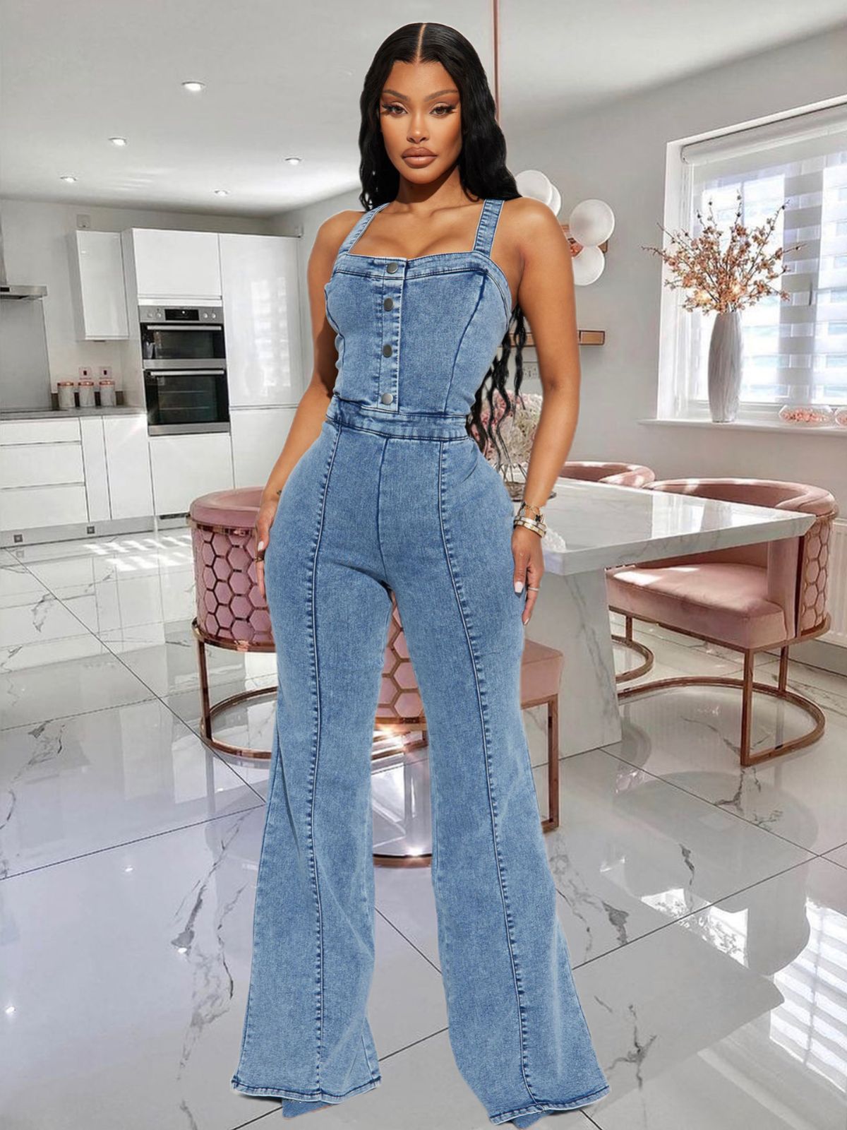 2023 Amazon European and American women's new fashion casual buttons high waist sexy horn cowboy straps
