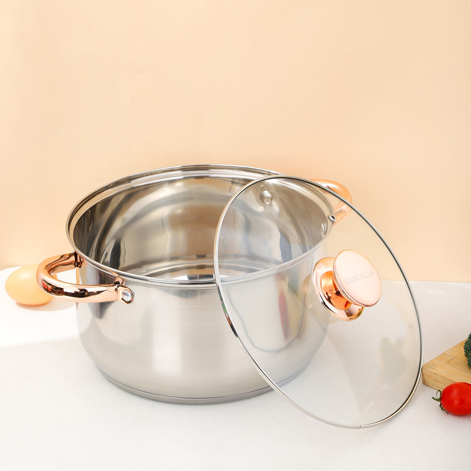 Foreign trade high quality thickened food grade 201 stainless steel soup pot double ear stew pot noodle pot dessert pot gift box