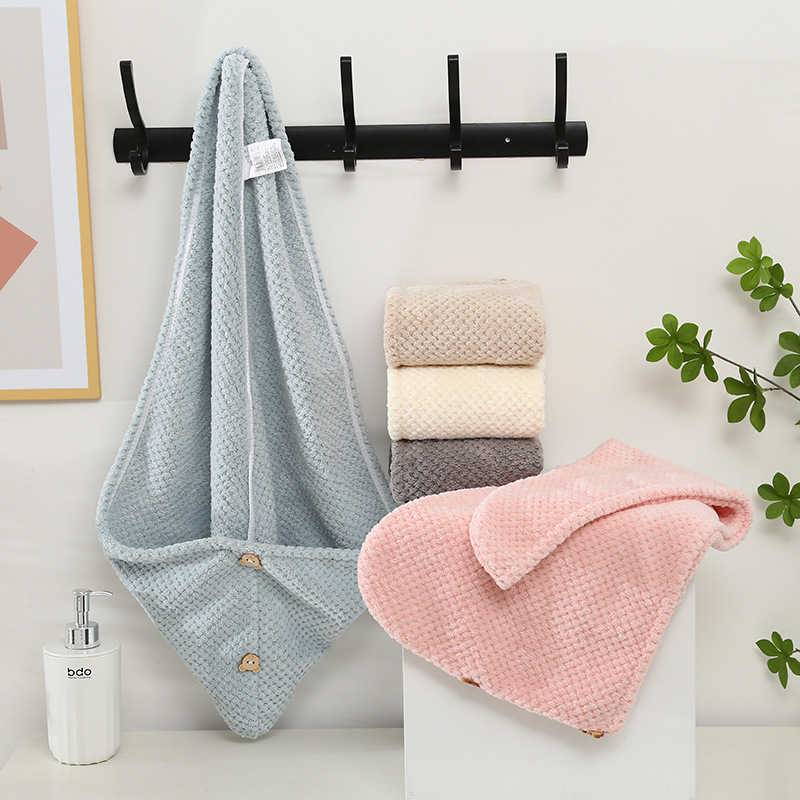 Thickened pineapple coral fleece hair wrapping hat hair wrapping towel hair towel strong absorbent bath cap LOGO embroidery