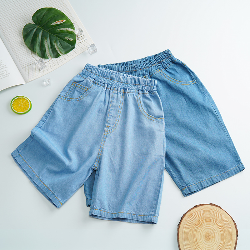 Children's Denim middle pants summer boys' thin pants Tencel cotton girls' Korean style shorts baby fifth pants children's pants
