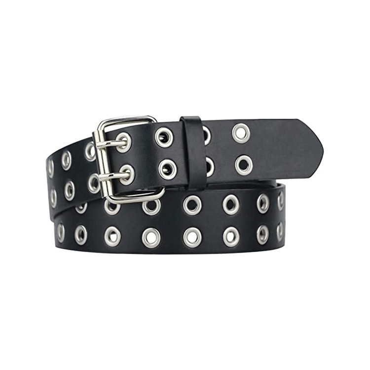 Fashion European and American Punk Double Pin Buckle Belt Women's Eye Belt White Wear Jeans Double Empty Buckle Belt Manufacturers_voghion.com