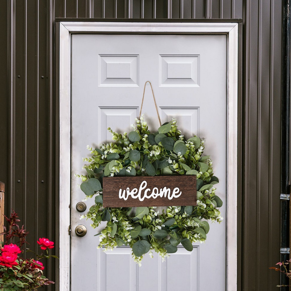 Cross-border simple door decoration diy wreath eucalyptus leaves eucalyptus fake flowers Christmas artificial wreath Thanksgiving decorations