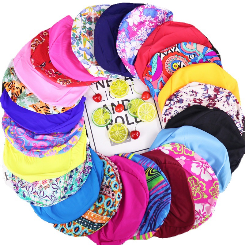 [Nylon spandex] Cloth swimming cap men's and women's Universal black color solid color non-strangulation adult swimming cap wholesale