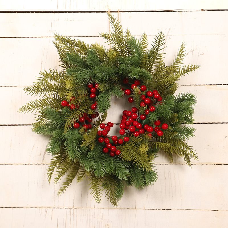 Hongyu rote Früchte PE Weihnachtskranz Weihnachtsfeiertagsanhänger Plastikring Weihnachtsdekoration Türbehang_voghion.com