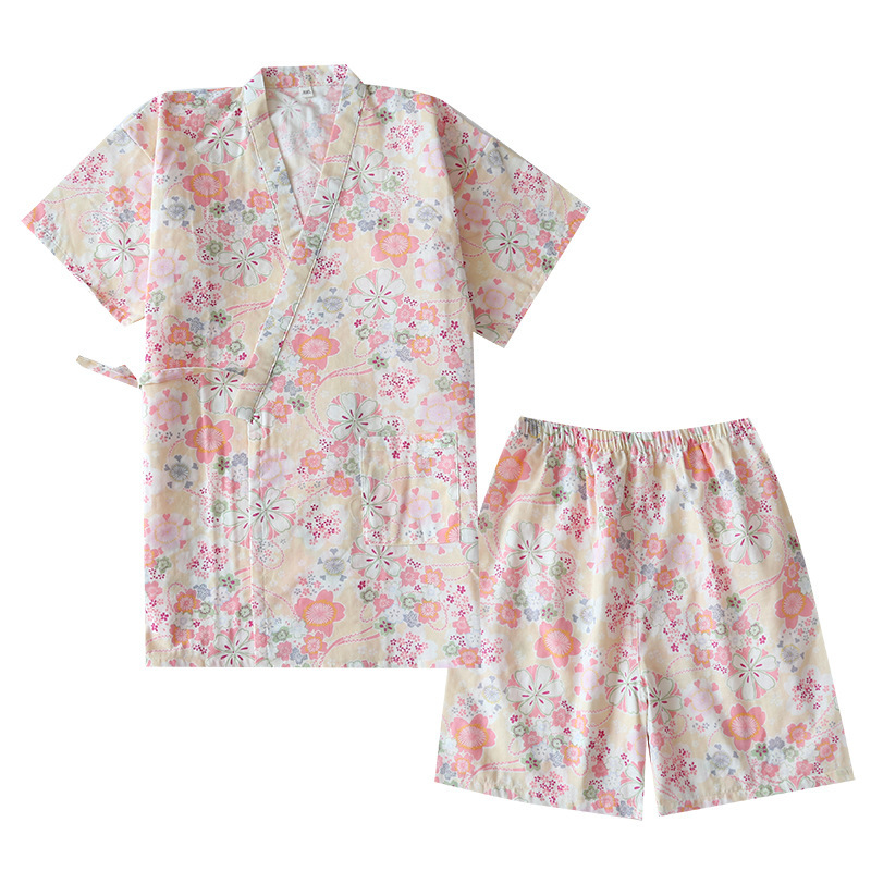 New Style Pajamas Women's Summer Cotton Gauze Japanese-style Kimono Girl's Thin Short-sleeved Shorts Home Clothes Suit Very Plain