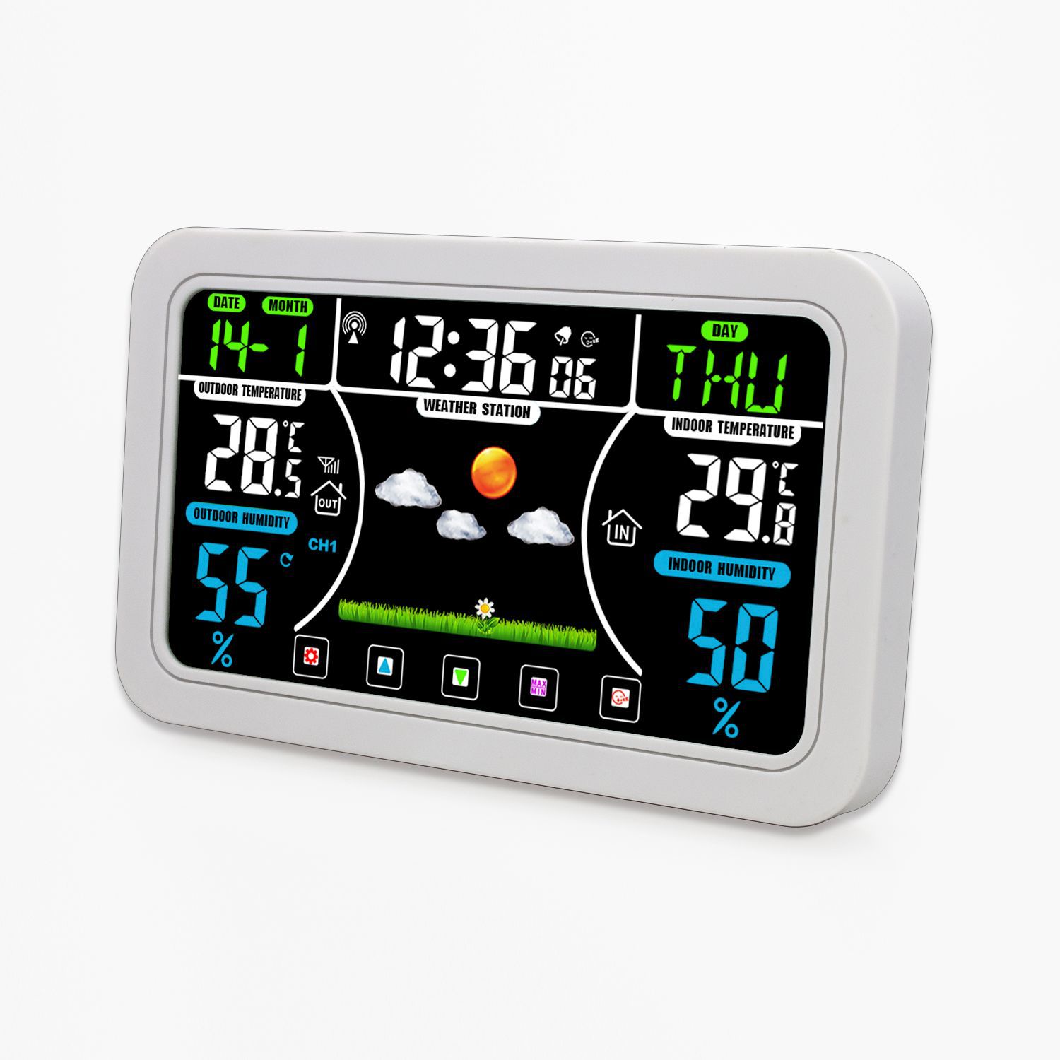 Cross-border Europe and the United States VA color screen weather clock garden kiln freezer storage room and other environmental monitoring temperature and humidity alarm clock