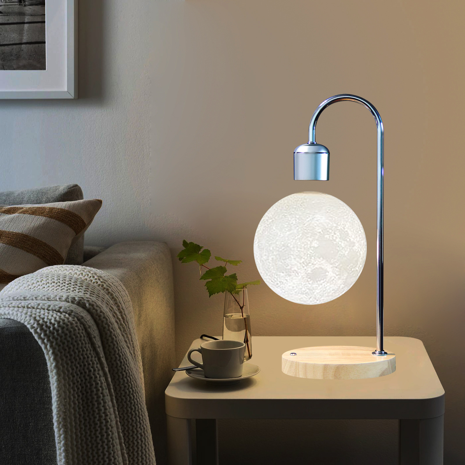 Suspended moon lamp 3D printing integrated seamless creative magnetic suspension moon table lamp home decoration LED night light