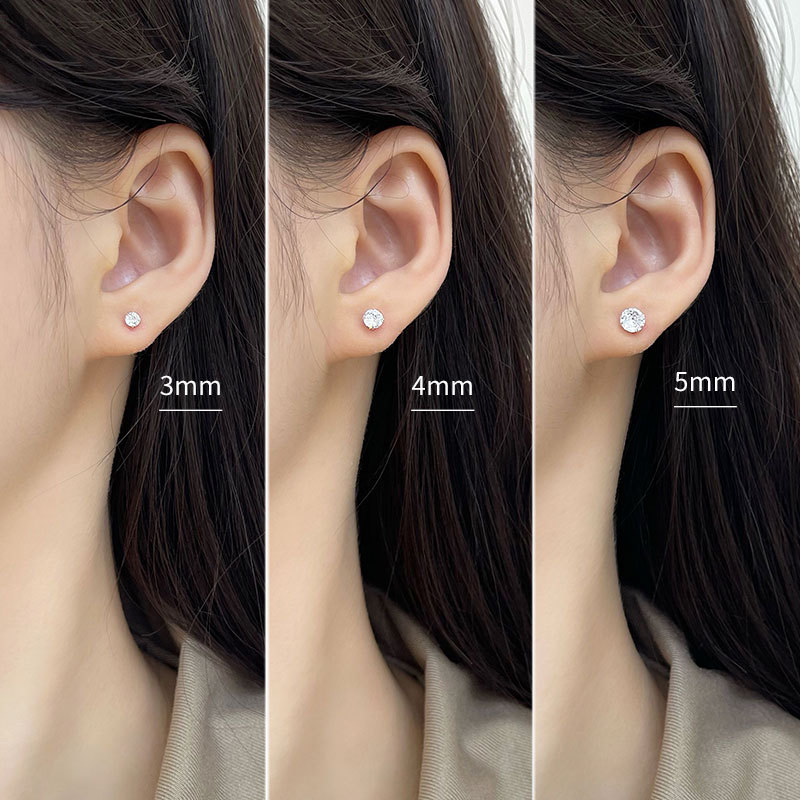 Silver S999 Silver Earrings Female Zircon Minimalist Niche Design Japanese and Korean Explosions Minimalist Sterling Silver Earrings Premium Sense