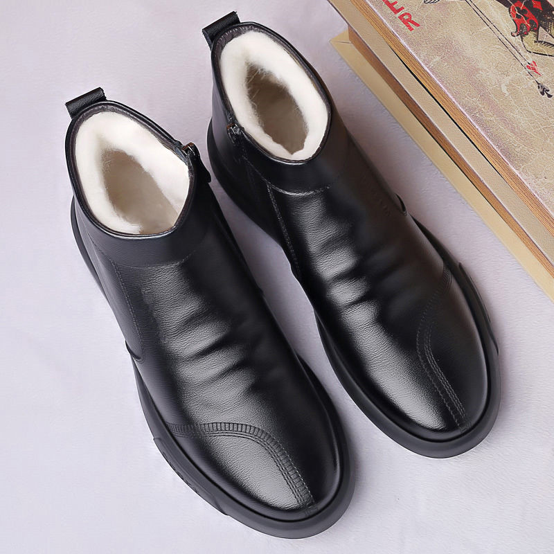 Autumn and Winter New Cotton Shoes Men's Fleece-lined Thickened Leather Waterproof Casual Shoes Men's High-top Old Men's Shoes Snow Boots