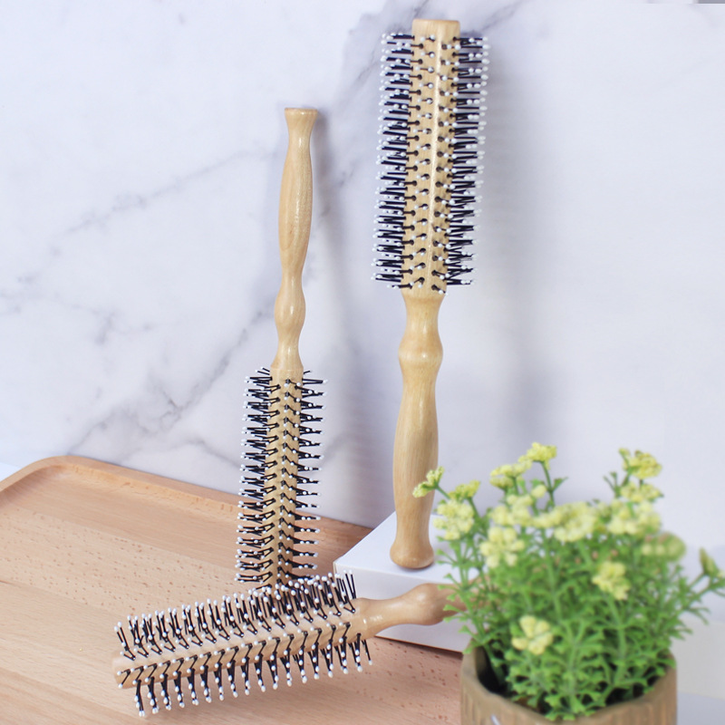 Wooden curly hair comb fluffy pear flower head shape curly hair comb hair hairdressing home roll comb massage roll comb wholesale