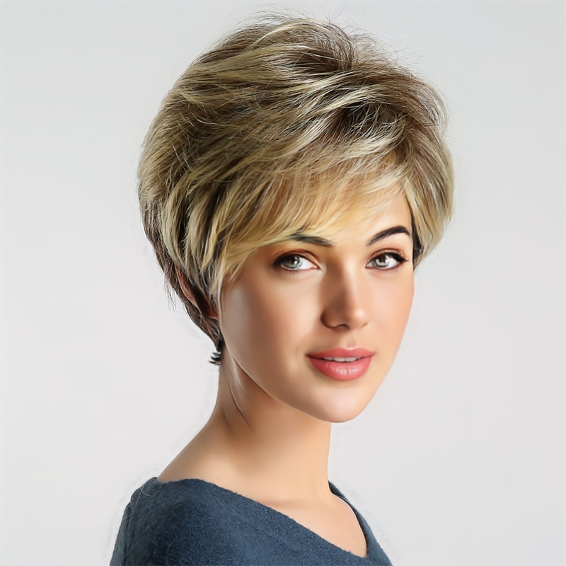 Tiktok foreign trade supply wig women's oblique bangs short curly hair European and American fashion highlights short hair headgear overseas generation hair