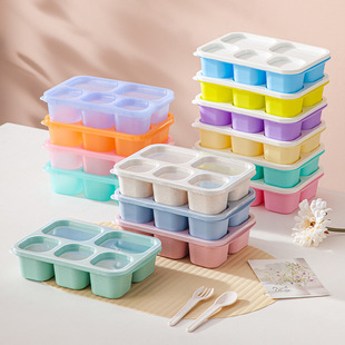 Cross-border five-grid independent sealed snack box wheat 4-piece set stackable multi-style transparent