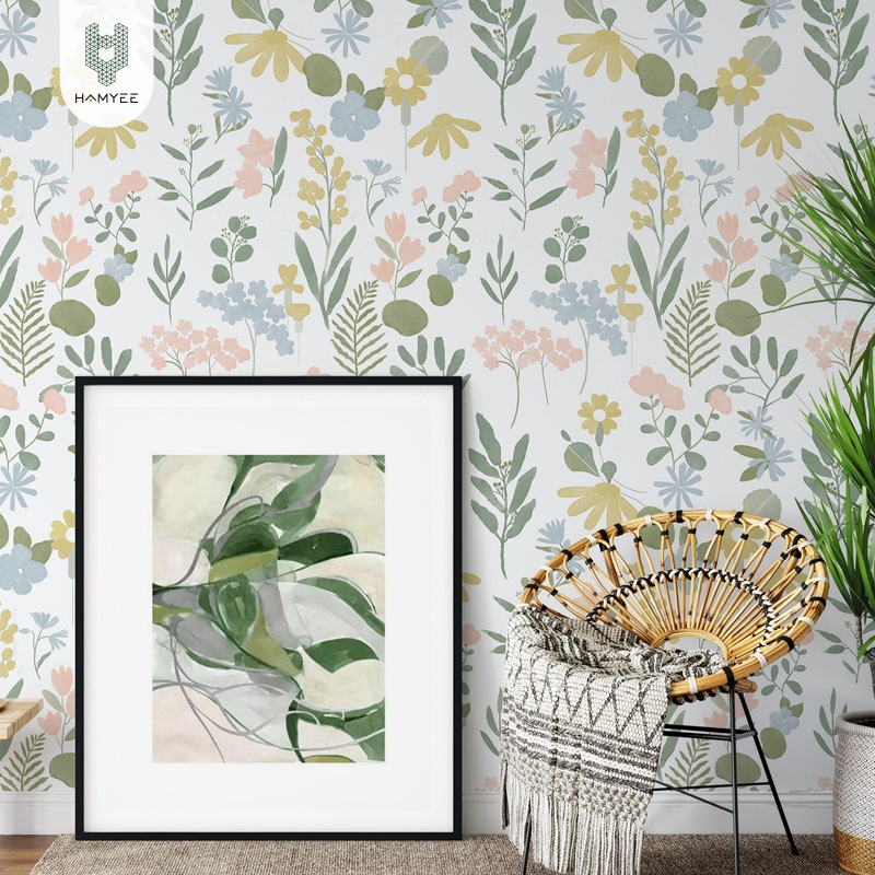 Cross-border wallpaper thickened original wallpaper self-adhesive bedroom decoration green plant flower stickers living room background wall stickers wholesale