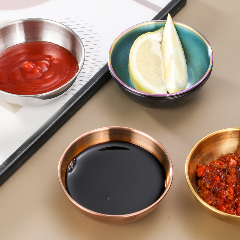 201 Stainless Steel Round Small Dish Thickened Japanese Household Sauce Dish Deepened Pickles Soy Sauce Dip Dish Dish for Seasoning