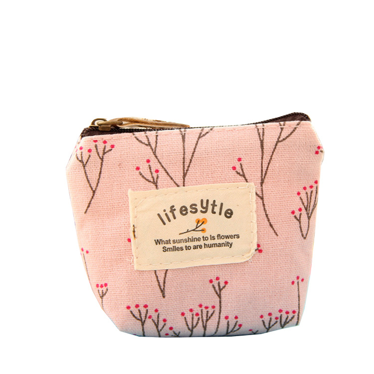 Japanese and Korean style small fresh floral coin purse pastoral style mini cartoon canvas bag portable key bag coin bag