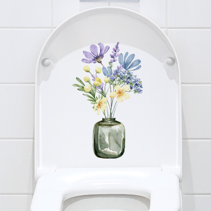 Wholesale cross-border bathroom creative toilet stickers decorative toilet inner and outer cover stickers waterproof plant flower stickers