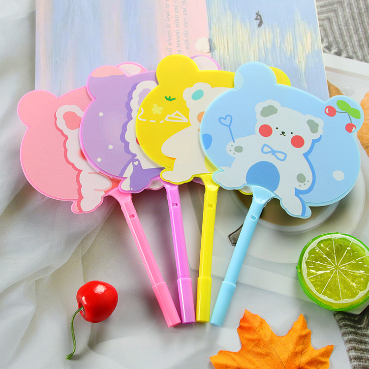 Cute Animal Shaped Fan Pen for Primary School Students as Prizes or Gifts, Round Ballpoint Pen with LOGO Printing, Advertising Pen for Wholesale