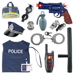 Cross-border children's simulation police play house toy handcuffs props Halloween police play vest police hat suit